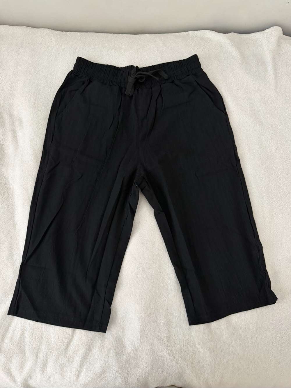 SHEIN Black Drawstring Wide-Leg Cropped Pants